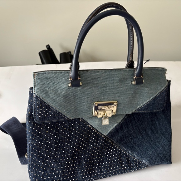 True Religion Handbags - True Religion Denim Patchwork Satchel with Navy Handles